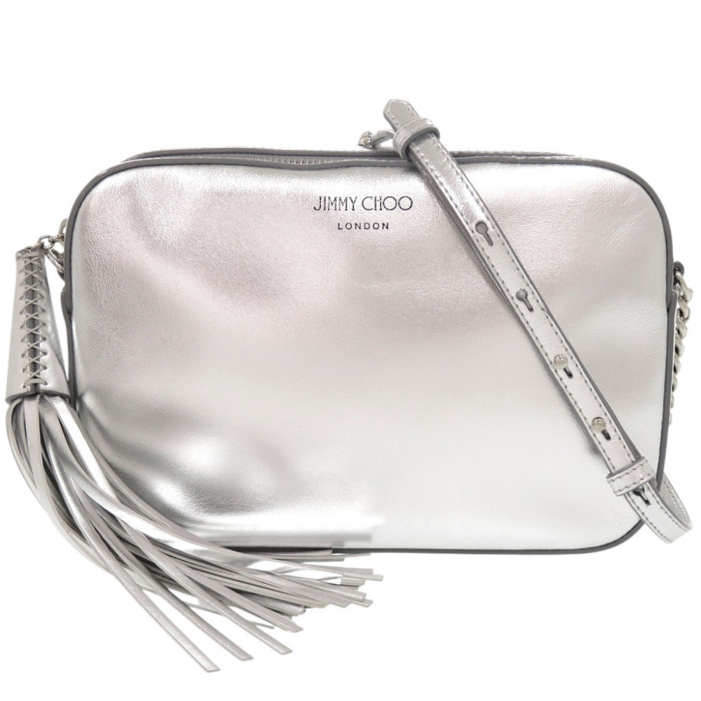 Jimmy Choo Athini Camera Bag, Leather, Silver, Shoulder Bag 0661